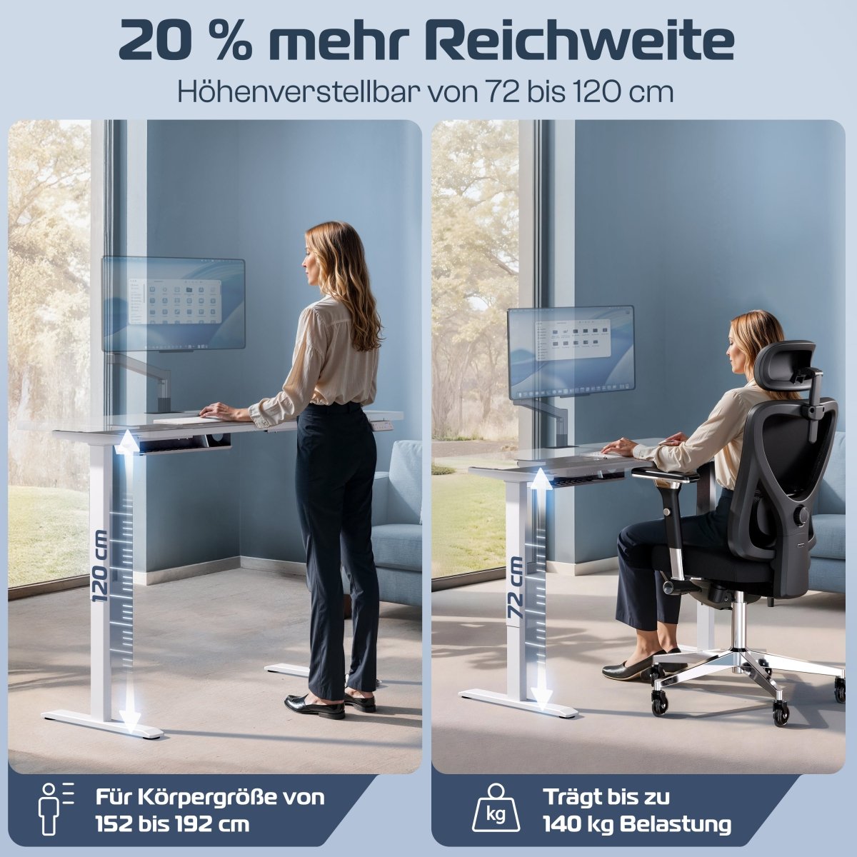 CLOUVOU ProDesk - Höhenverstellbares Schreibtischgestell (nur Gestell) - Clouvou Weiß