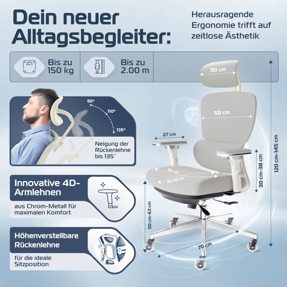 CLOUVOU ProSeat – Ergonomischer Premium Bürostuhl - Clouvou Creme