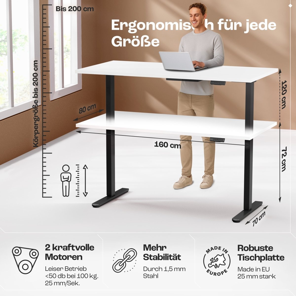 CLOUVOU x WINTONCOVE Höhenverstellbarer Schreibtisch mit Dual - Motor & sauberem Kabel - Versteck - Clouvou