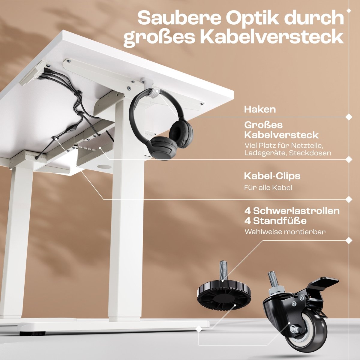 CLOUVOU x WINTONCOVE Höhenverstellbarer Schreibtisch mit Dual - Motor & sauberem Kabel - Versteck - Clouvou