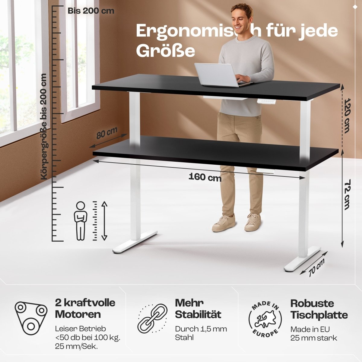 CLOUVOU x WINTONCOVE Höhenverstellbarer Schreibtisch mit Dual - Motor & sauberem Kabel - Versteck - Clouvou