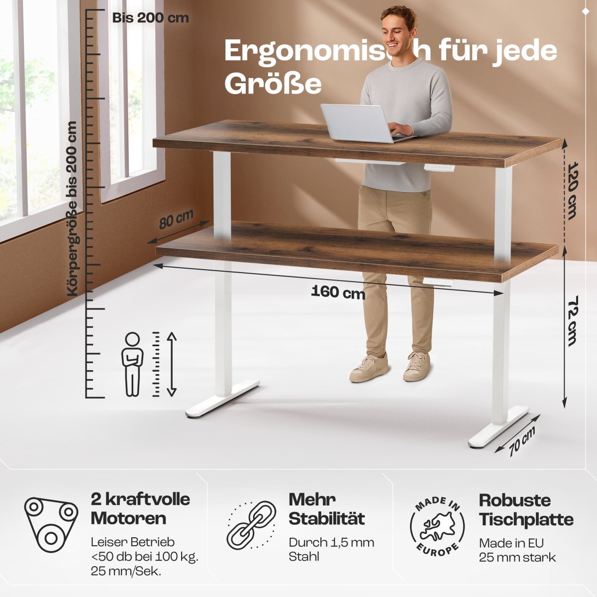 CLOUVOU x WINTONCOVE Höhenverstellbarer Schreibtisch mit Dual - Motor & sauberem Kabel - Versteck - Clouvou