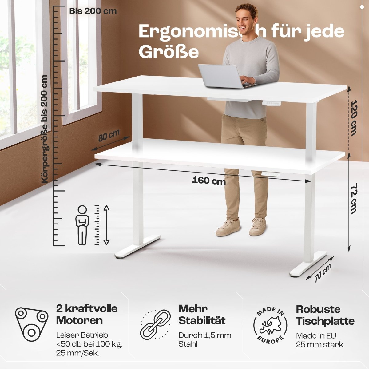 CLOUVOU x WINTONCOVE Höhenverstellbarer Schreibtisch mit Dual - Motor & sauberem Kabel - Versteck - Clouvou