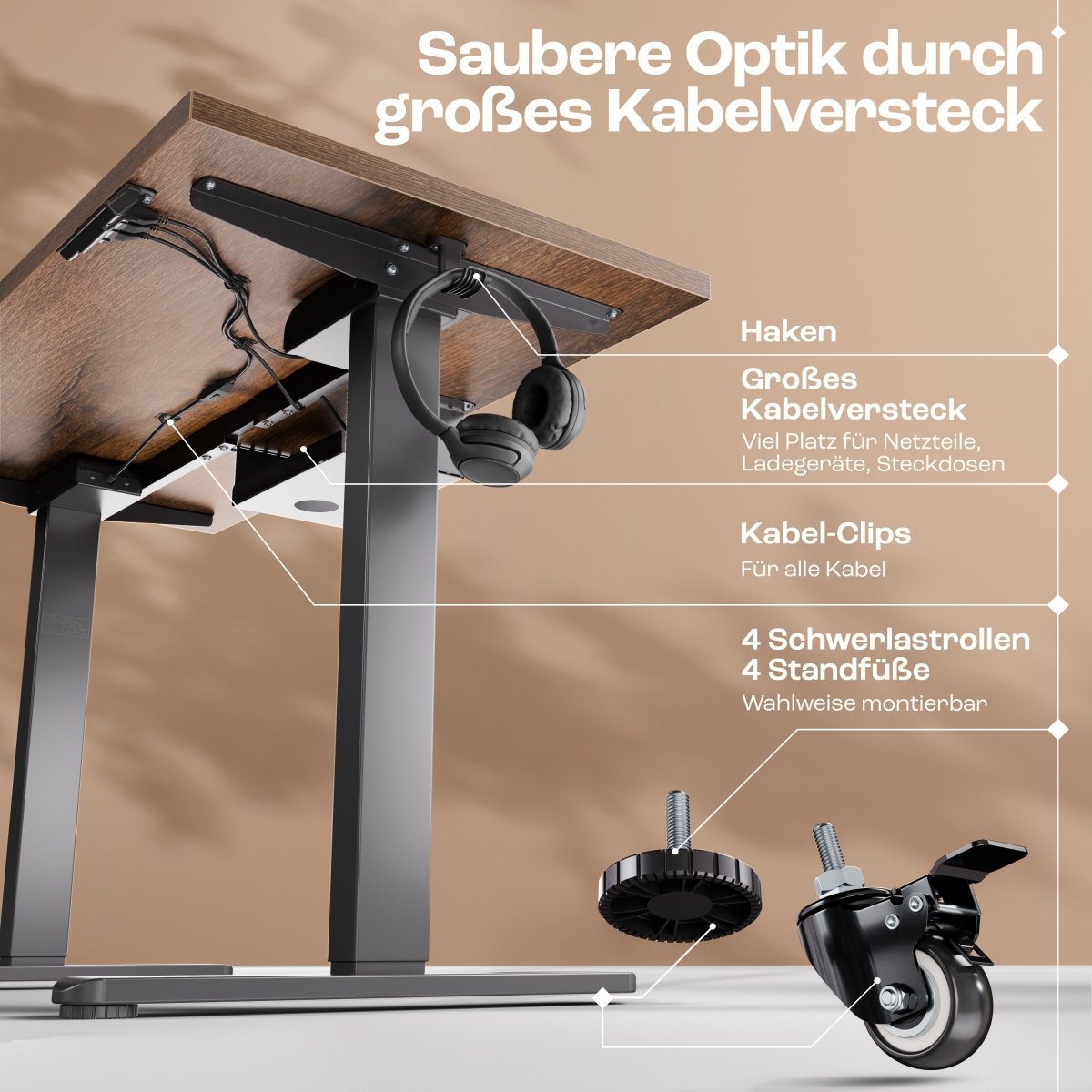 CLOUVOU x WINTONCOVE Höhenverstellbarer Schreibtisch mit Dual - Motor & sauberem Kabel - Versteck - Clouvou