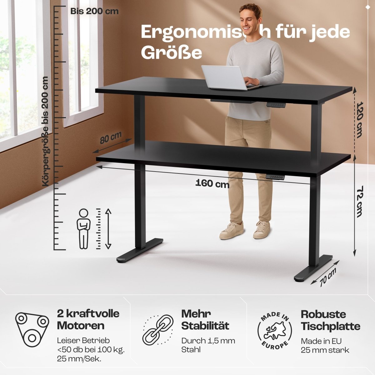 CLOUVOU x WINTONCOVE Höhenverstellbarer Schreibtisch mit Dual - Motor & sauberem Kabel - Versteck - Clouvou