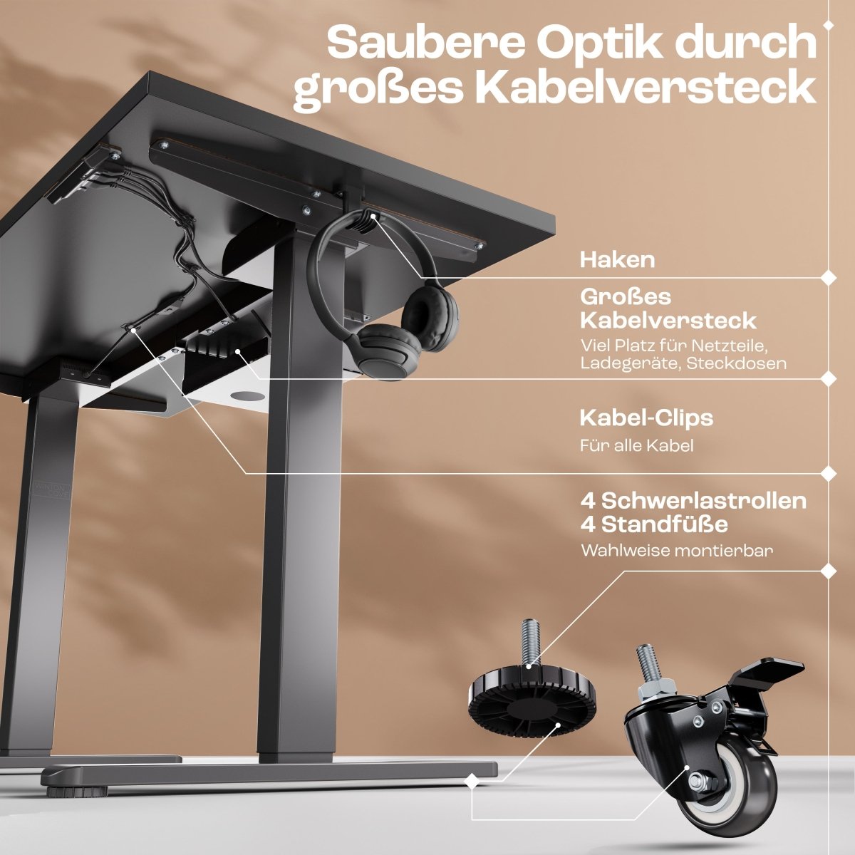CLOUVOU x WINTONCOVE Höhenverstellbarer Schreibtisch mit Dual - Motor & sauberem Kabel - Versteck - Clouvou