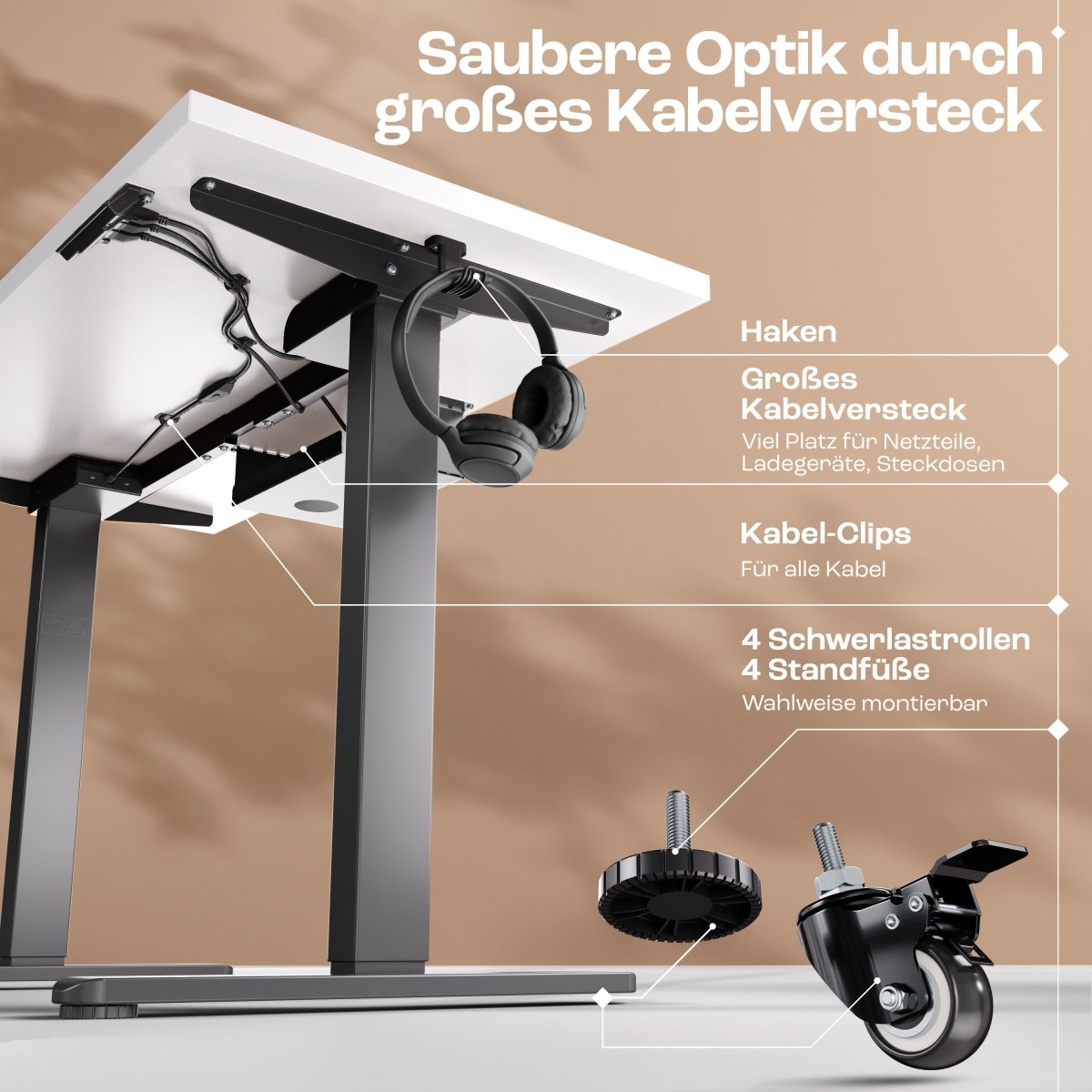 CLOUVOU x WINTONCOVE Höhenverstellbarer Schreibtisch mit Dual - Motor & sauberem Kabel - Versteck - Clouvou
