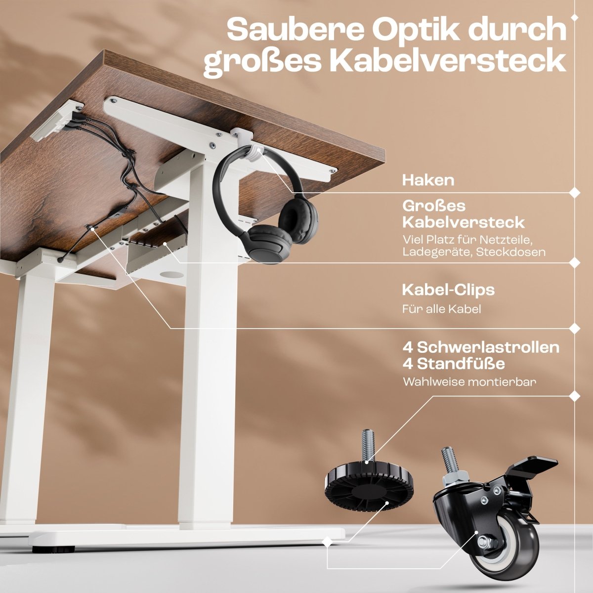 CLOUVOU x WINTONCOVE Höhenverstellbarer Schreibtisch mit Dual - Motor & sauberem Kabel - Versteck - Clouvou