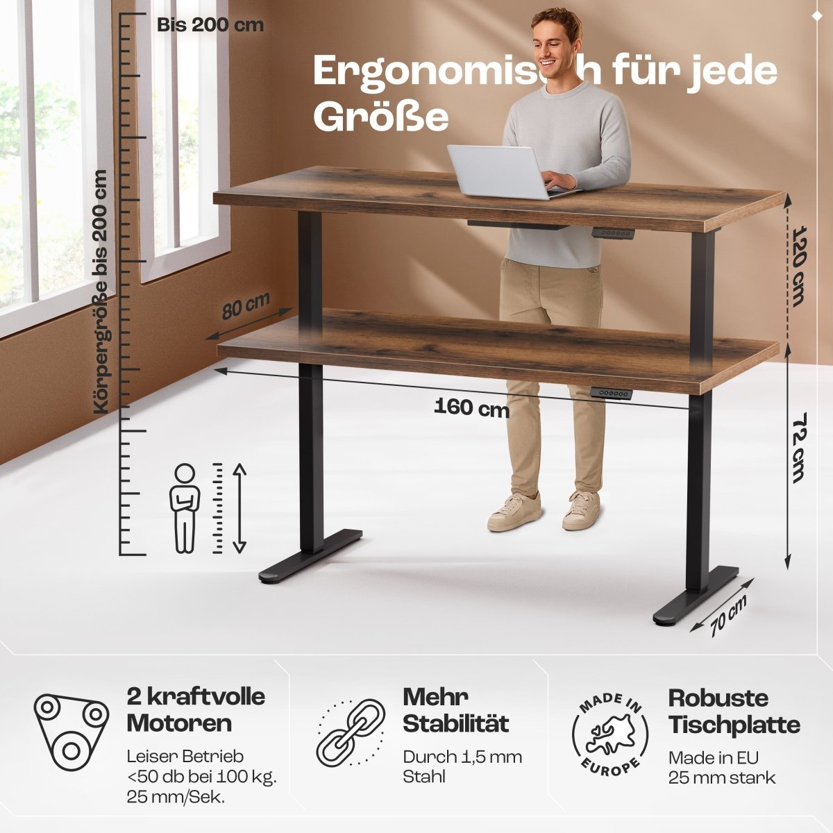 CLOUVOU x WINTONCOVE Höhenverstellbarer Schreibtisch mit Dual - Motor & sauberem Kabel - Versteck - Clouvou