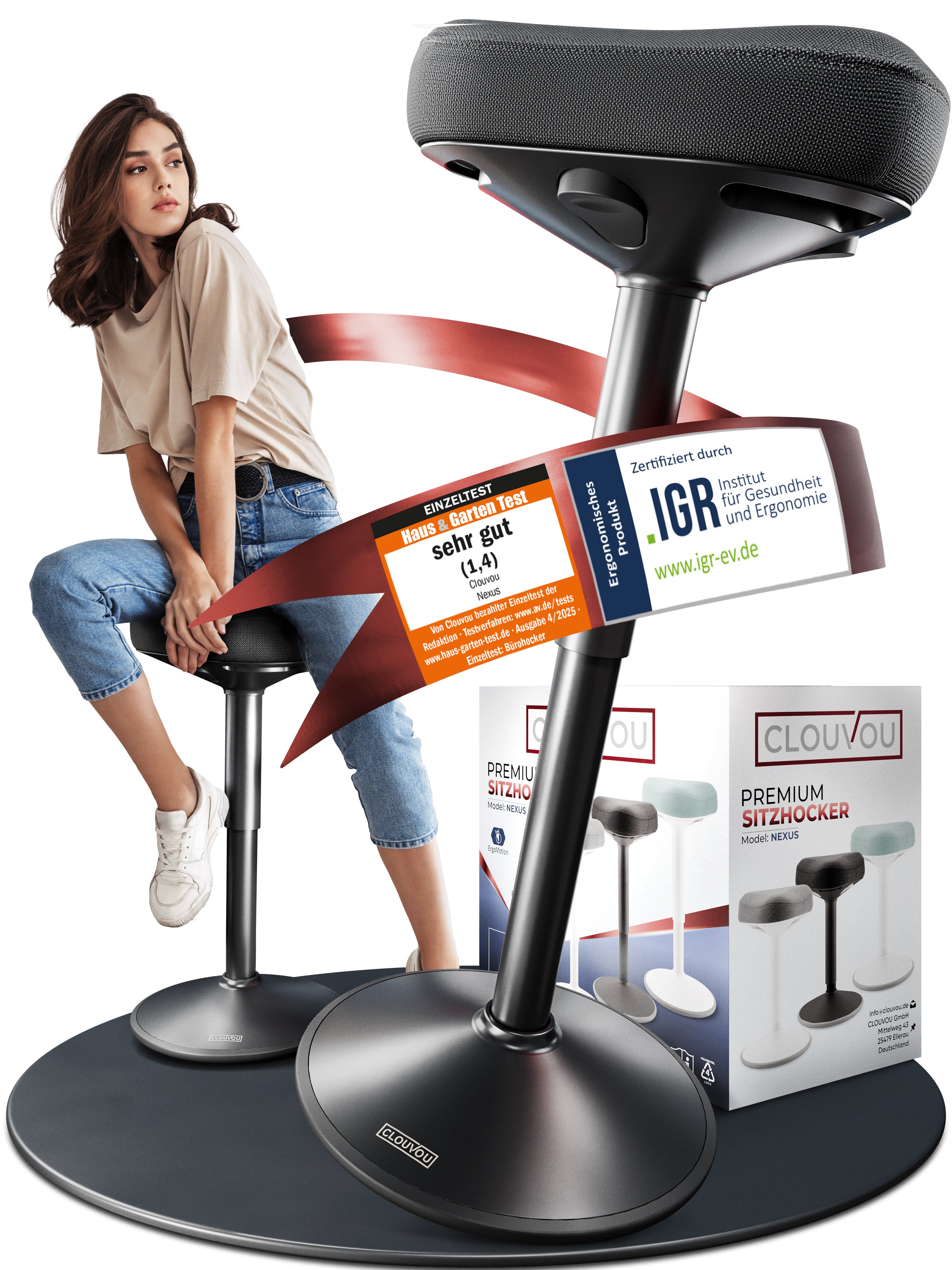 CLOUVOU Nexus - Ergonomischer Hocker „Eine stilvolle neue Art des Sitzens“ - Clouvou 