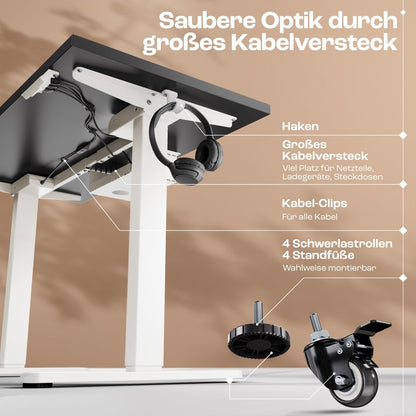 CLOUVOU x WINTONCOVE Höhenverstellbarer Schreibtisch mit Dual - Motor & sauberem Kabel - Versteck - Clouvou