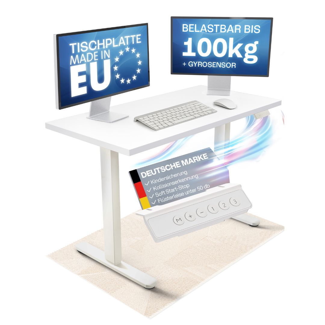CLOUVOU x WINTONCOVE Höhenverstellbarer Schreibtisch mit Dual - Motor & sauberem Kabel - Versteck - Clouvou#farbe_weiss-weiss